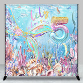 Aperturee - Aperturee Color Undersea Mermaid Custom 5th Birthday Backdrop